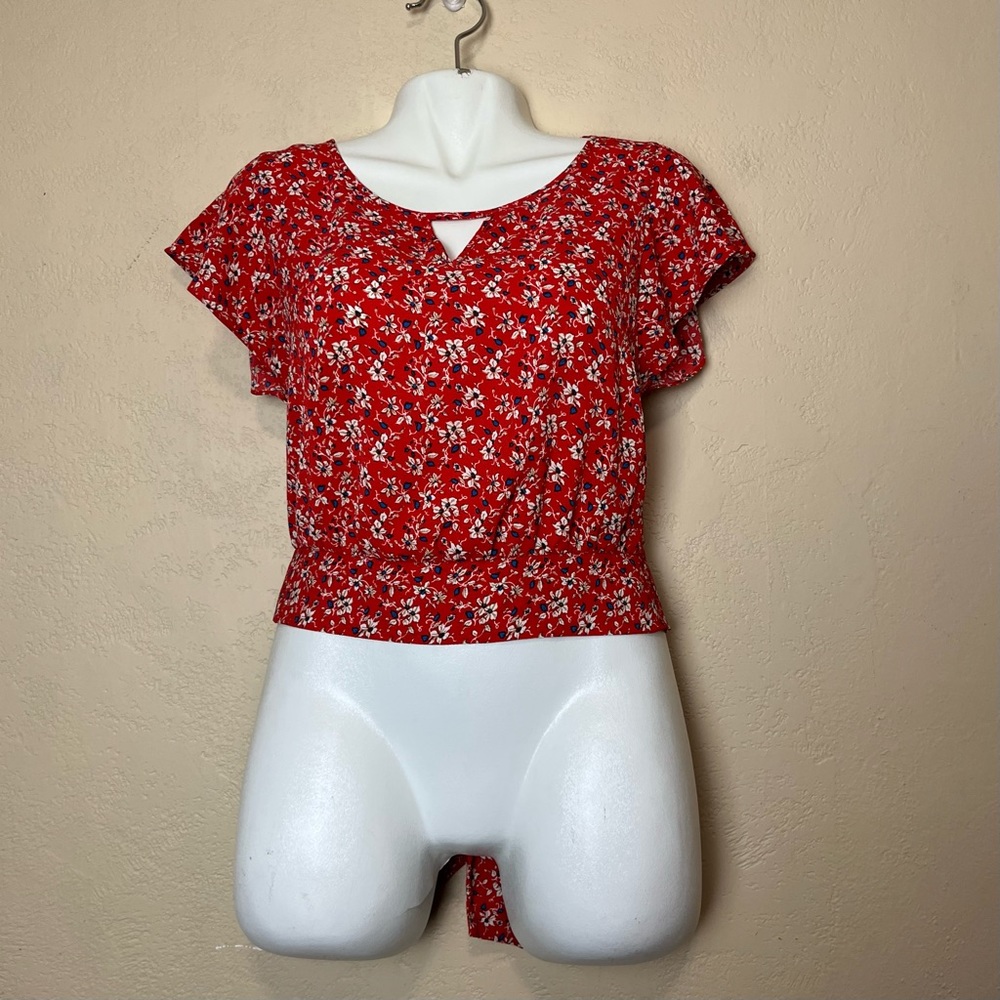 5/$25 iZ BYER  women short sleeve orange floral‎ blouse size small